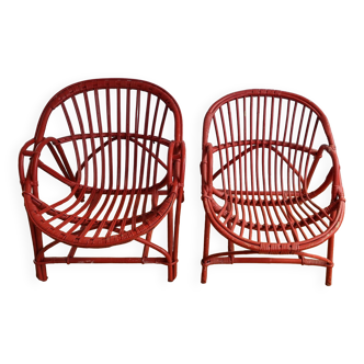 Set of 2 rattan shell armchairs
