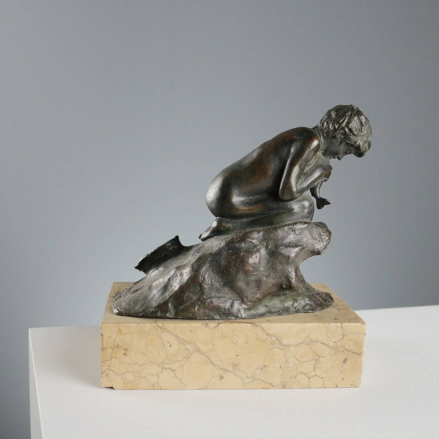 Ancient bronze figurine Vincenzo Gemito Fisherman 20th Century