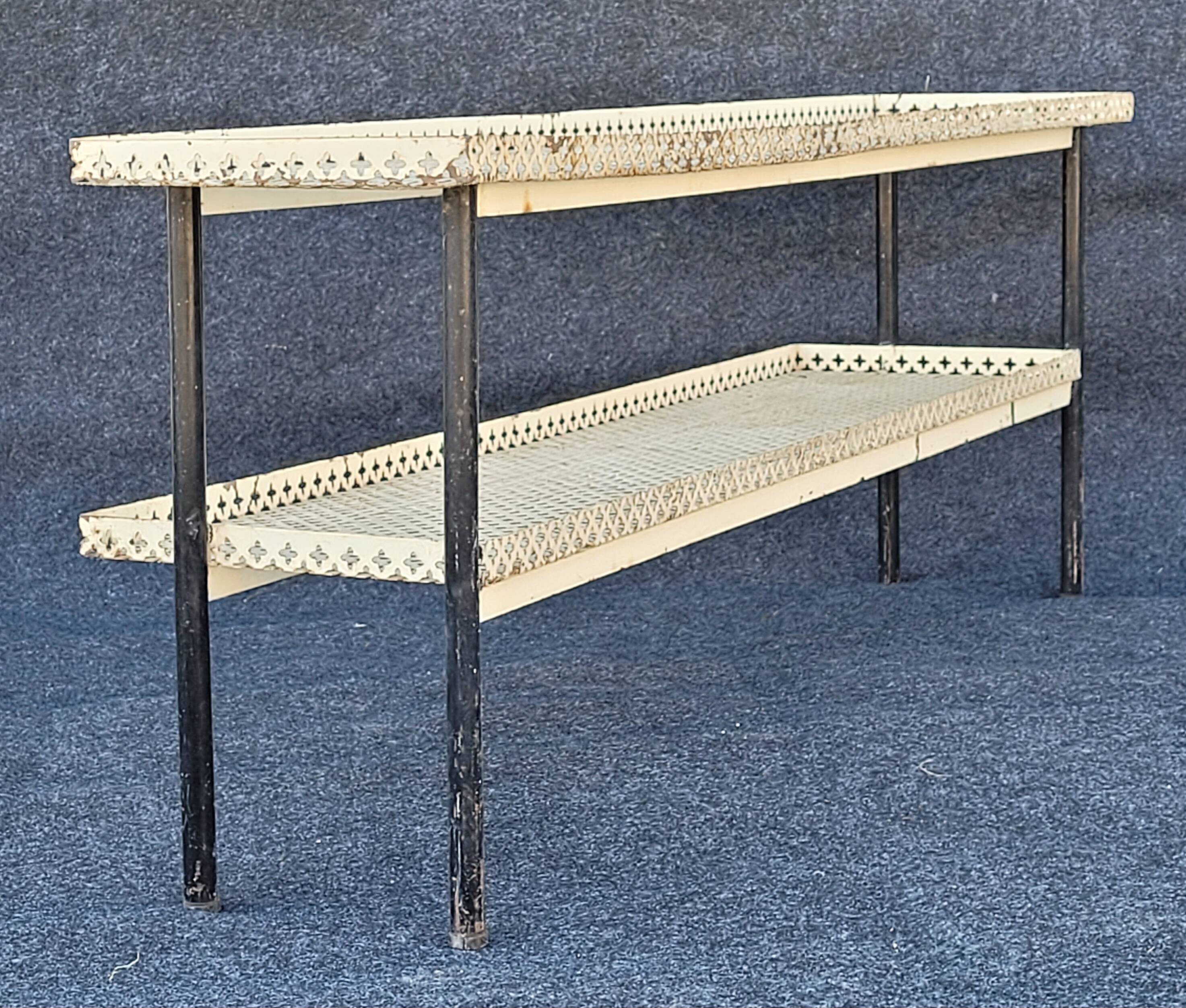 Vintage perforated metal craft display shelf