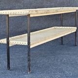 Vintage perforated metal craft display shelf