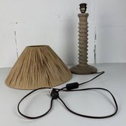 Wabi sabi brutalist wood turned table lamp in the style of Charles Dudouyt