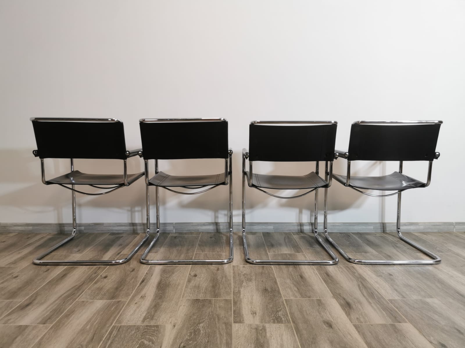 Mid-century chromed leather chairs