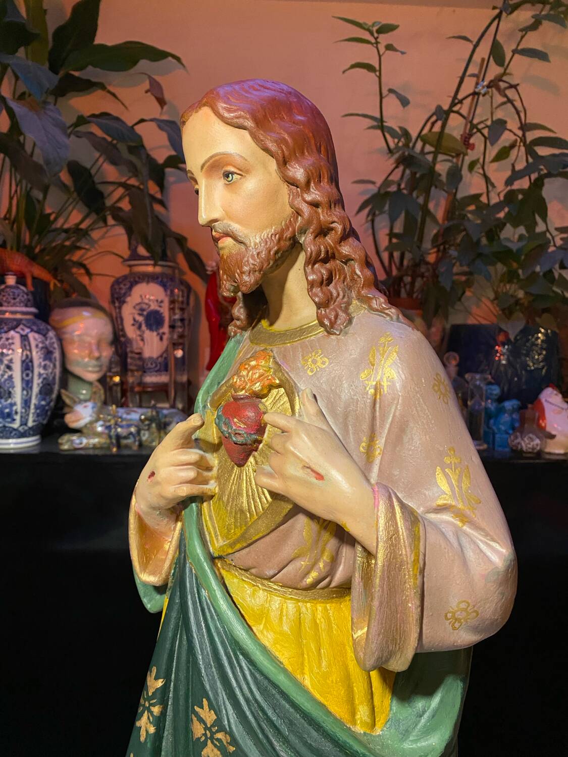 Large polychrome plaster statue of Jesus Christ