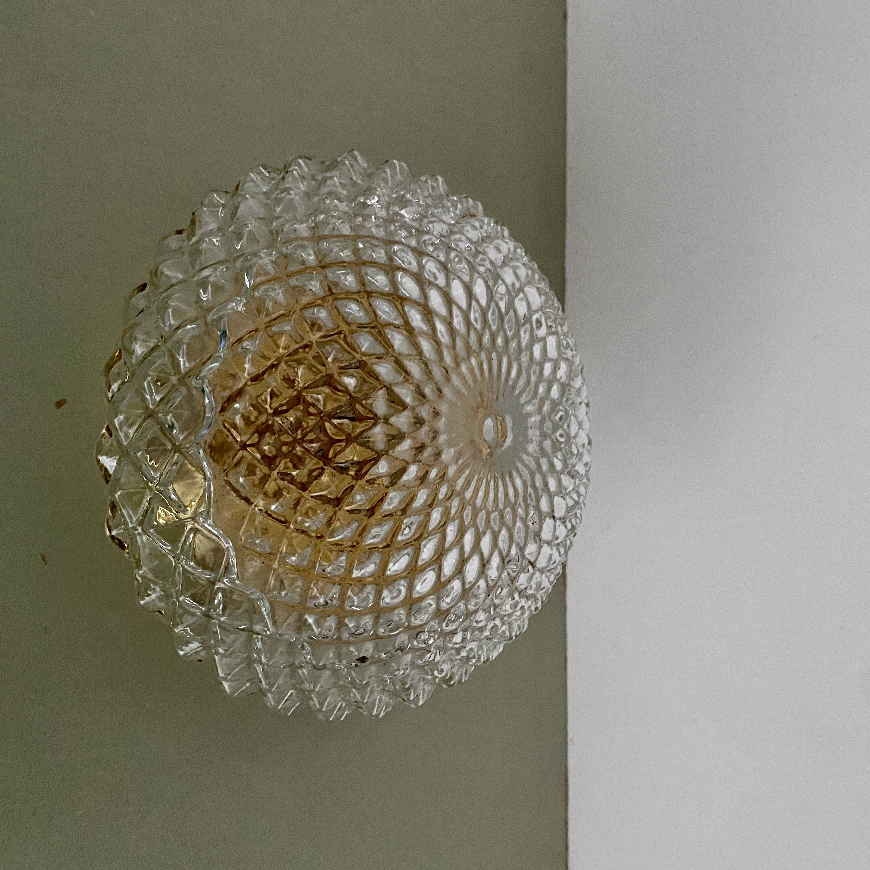 Vintage globe wall or ceiling light in diamond-point glass