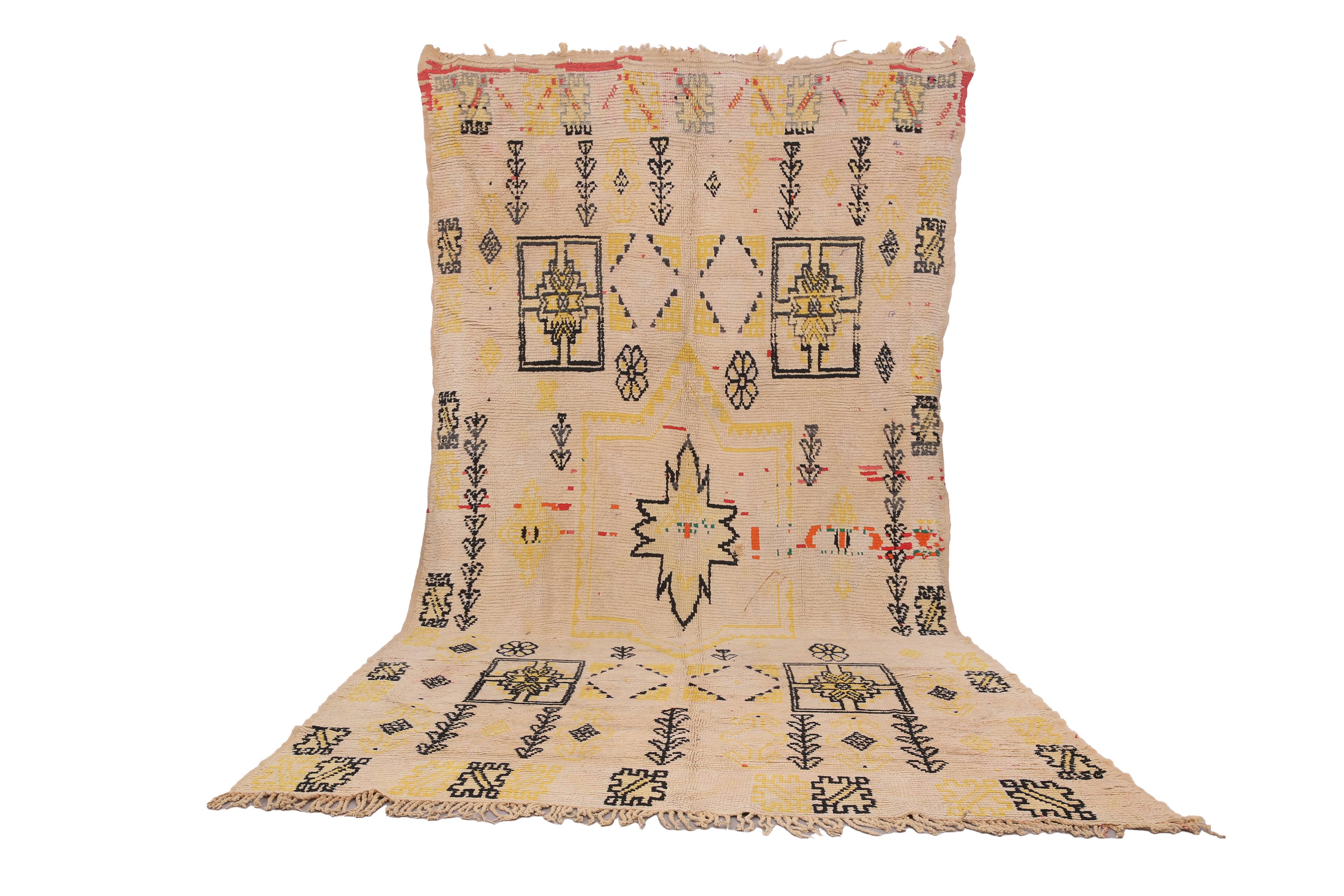 Beige Vintage Moroccan Rug 199 x 376 cm - Berber Wool Rug Handmade