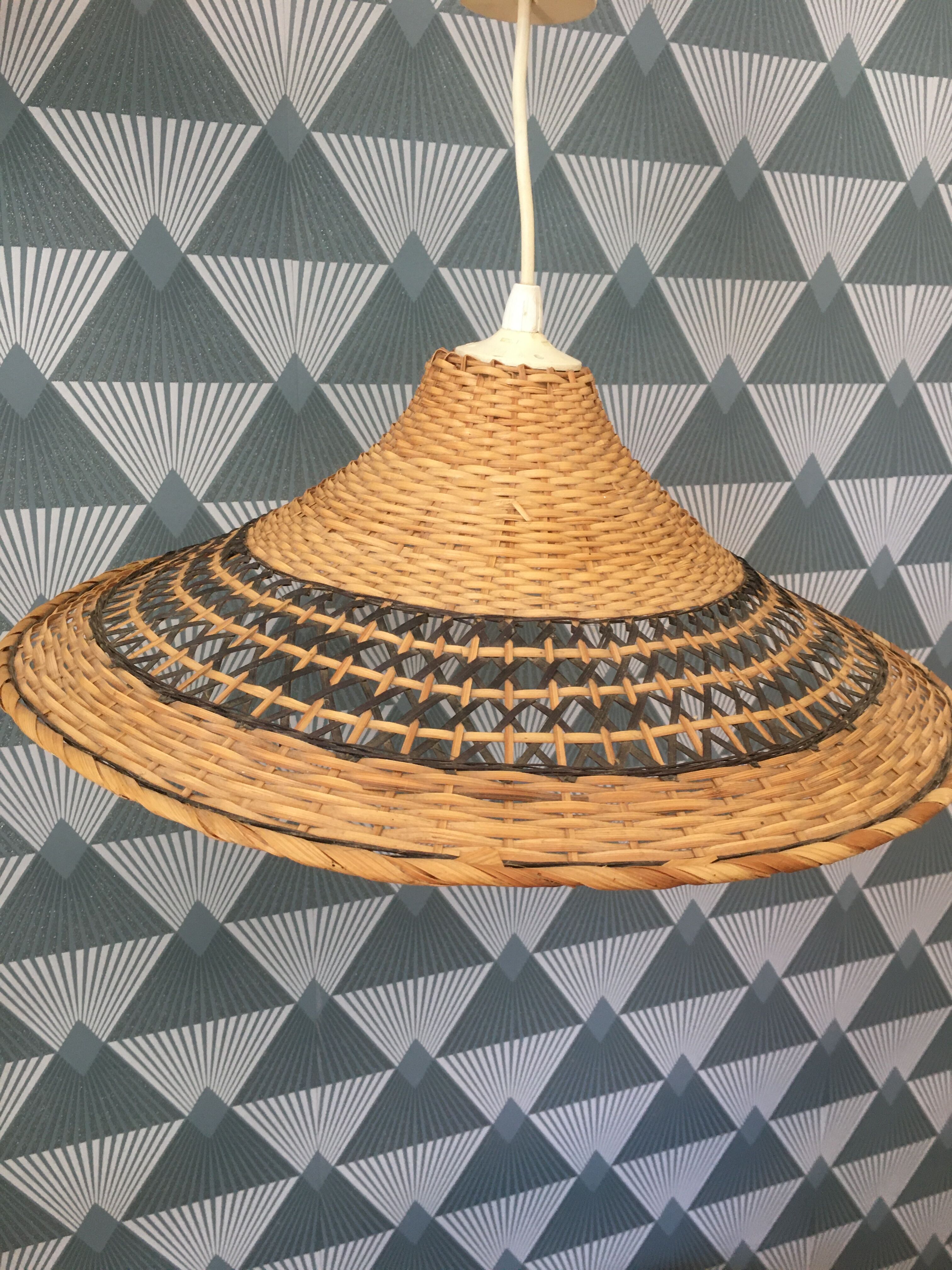 Pair of vintage wicker hanging lamps