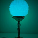 Lampe vintage art-déco pied doré et globe bleu
