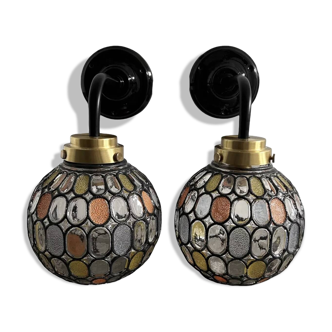 Pair of faceted globe wall sconces