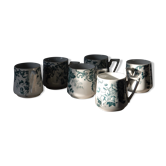 Tasses à café saint-Amand et Hamage (nord) / porcelaine / motif transfert vert / France début du siècle