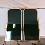 Vintage fireplace screen in smoked glass and gold-tone metal