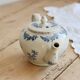 Antique teapot Saint-Uze steel clay with cobalt blue floral decoration.