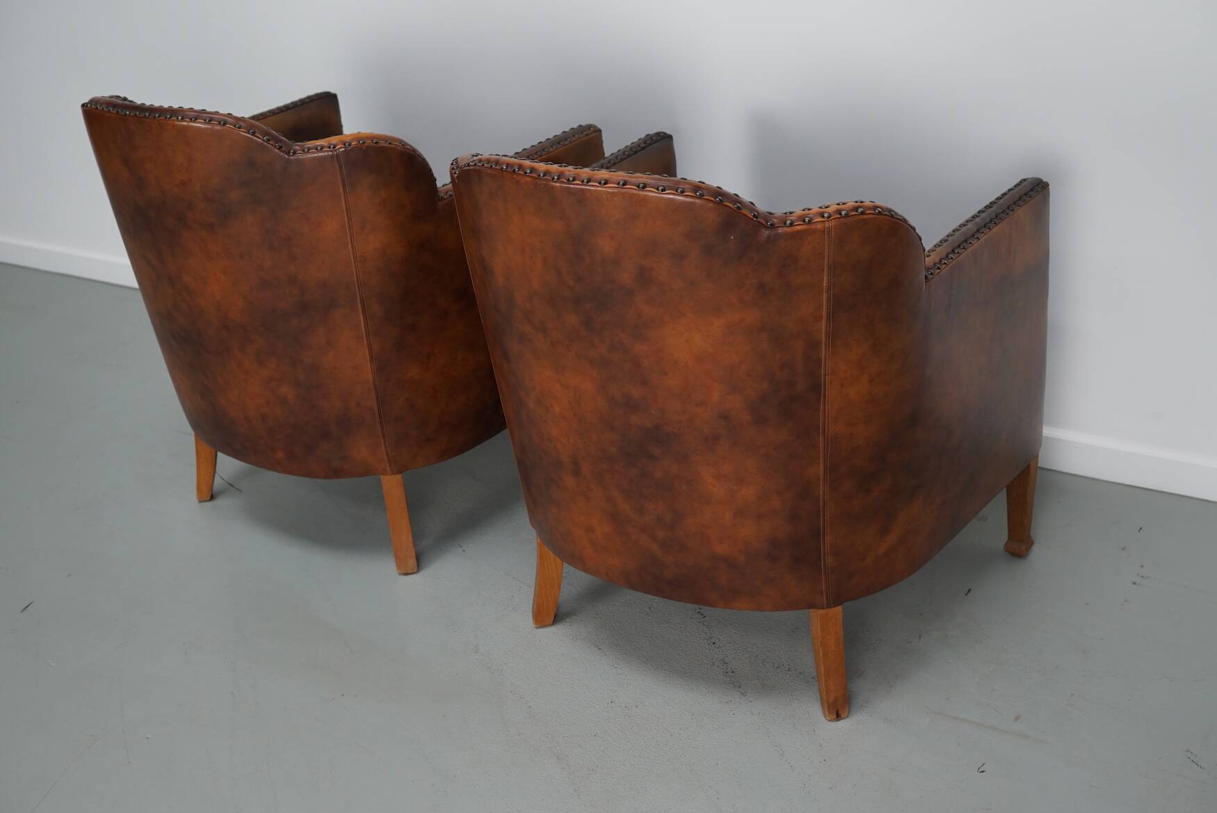 Vintage Dutch Cognac-Coloured Leather Club Chair, Lot of 2