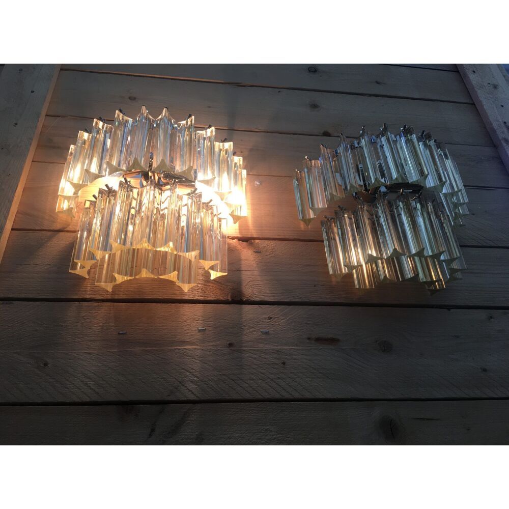 Transparent “Triedro” Murano glass wall sconce