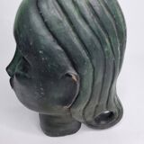 Stylized female head in terracotta, modernist style, signed, 23 cm