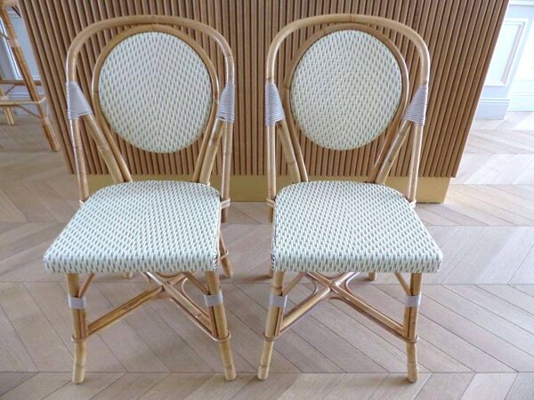 Paire chaises bistrot Parisien Maison Louis Drucker rotin clair de Manille