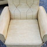 Armchairs and sofa of the 60s/70s in moleskine and chrome base on springs