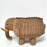 Rattan basket cache pot elephant 60s