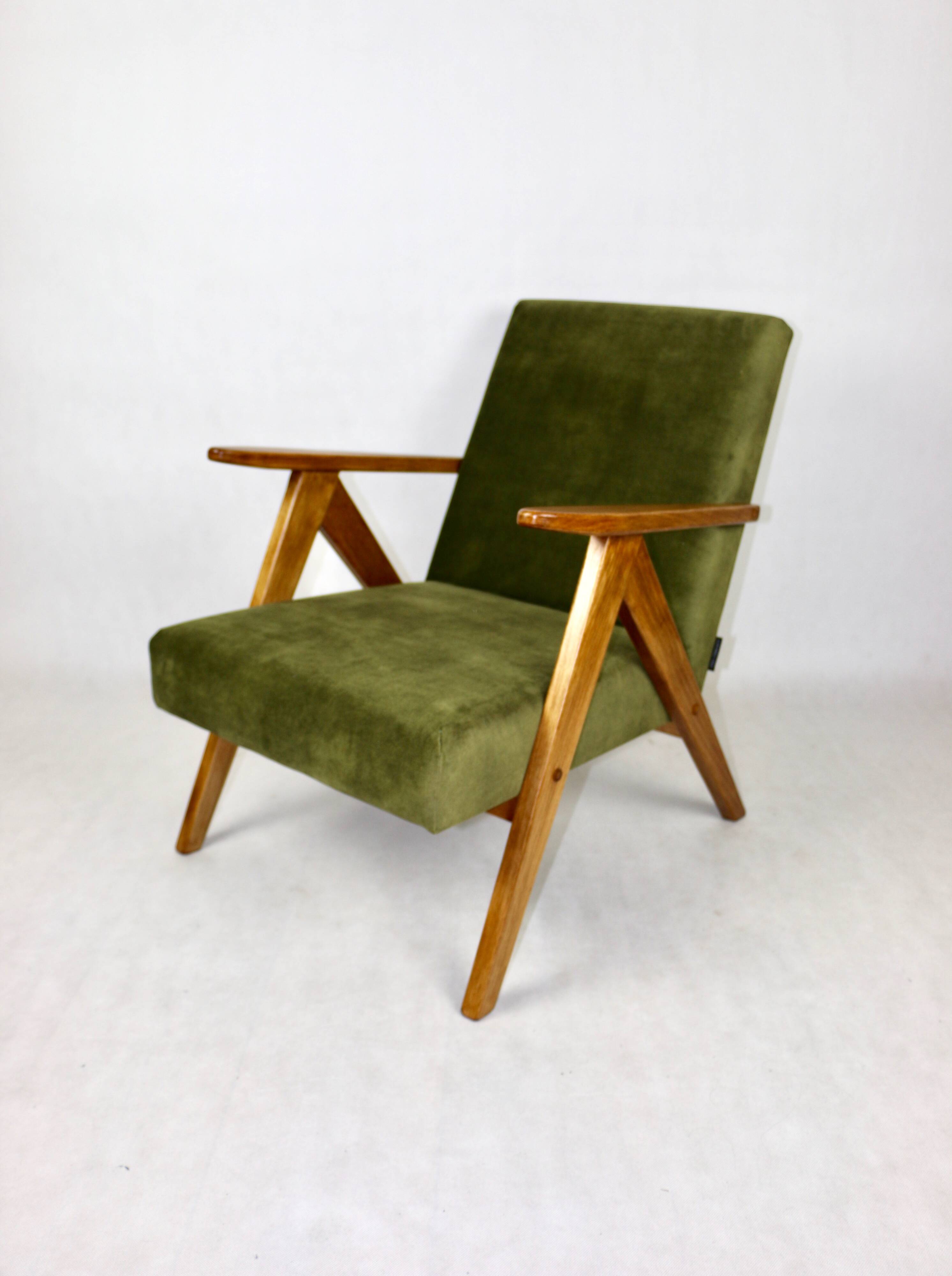 Fauteuil vintage vert olive modèle B-310, années 1970