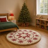 Handmade Moroccan Wool Snowflake Rug: Red & White Christmas Decor 200X200cm