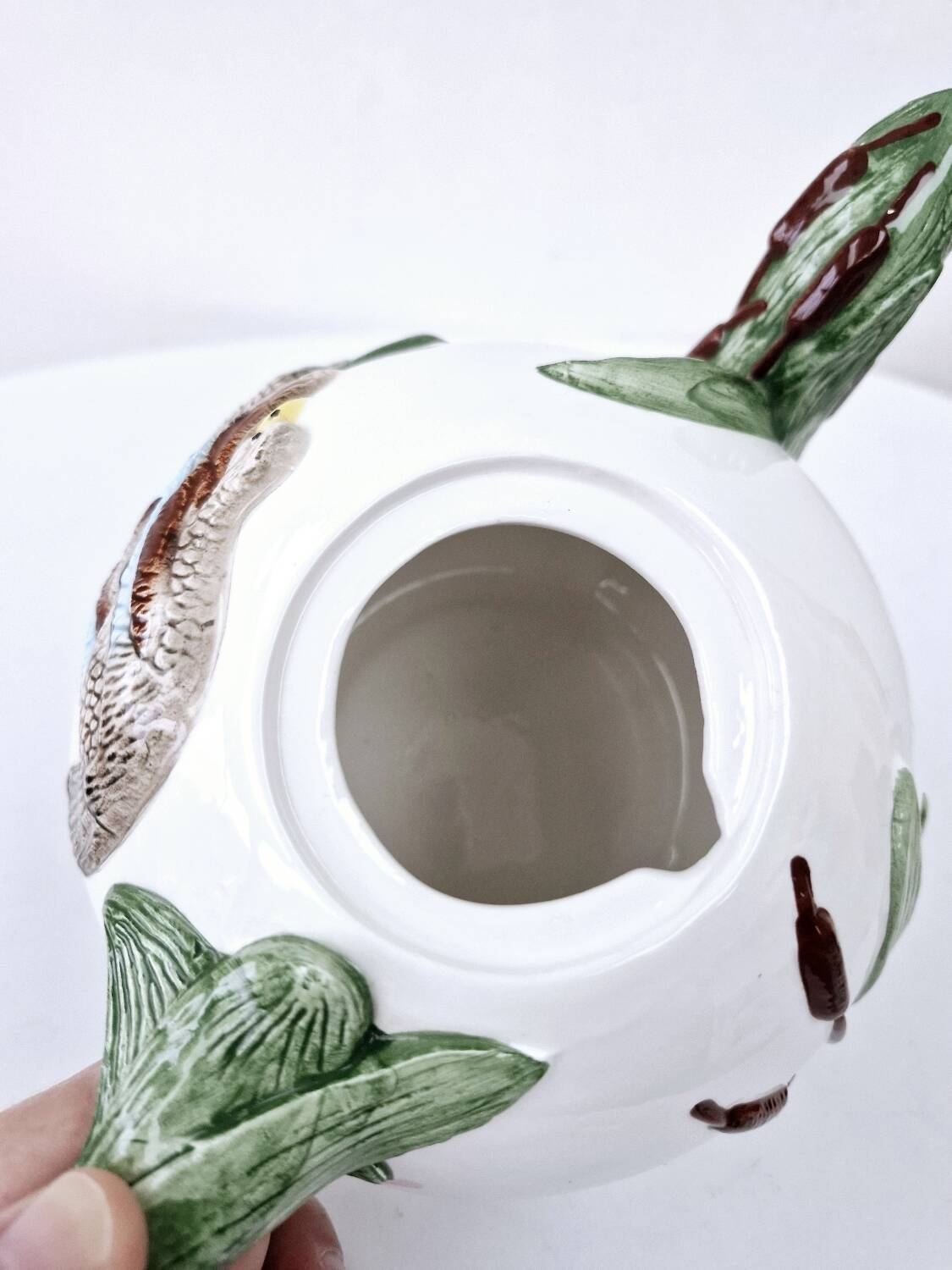 Vintage ceramic tea set barbotine duck reeds hand painted