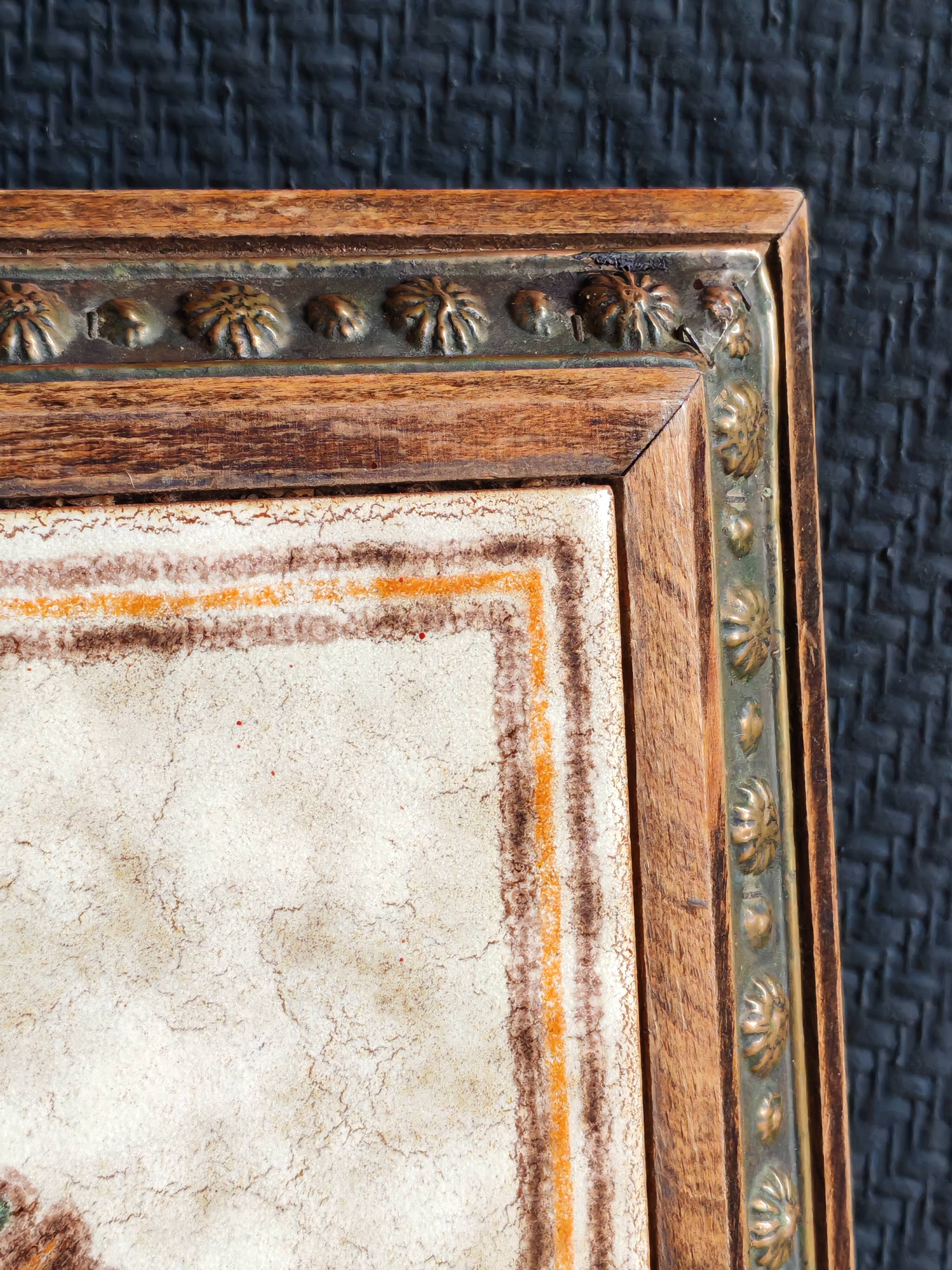 Old Italian Ceramic Trivet and Wooden Frame