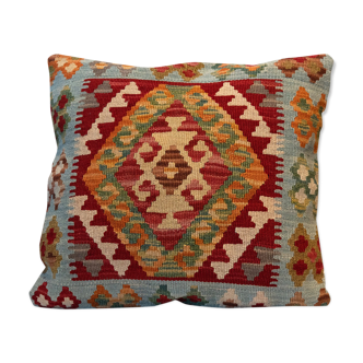Handmade flatwoven kilim cushion covern- geometric wool cushion- 45x45cm