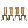 4x chaises de salle à manger brutaliste en chêne par de puydt, 1970