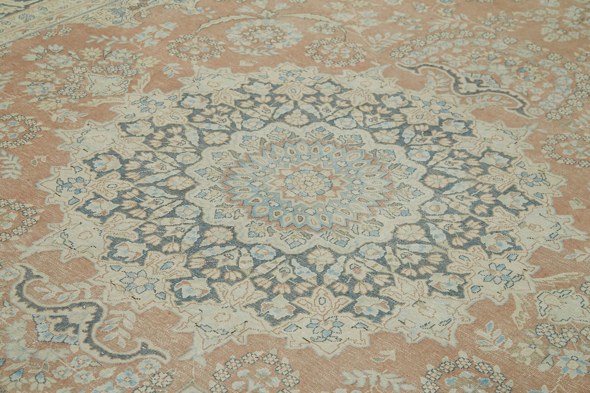Hand-knotted persian vintage 1970s 290 cm x 390 cm beige wool carpet