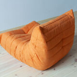 Set of 3 togo sofas in orange fabric model designed by Michel Ducaroy 1973