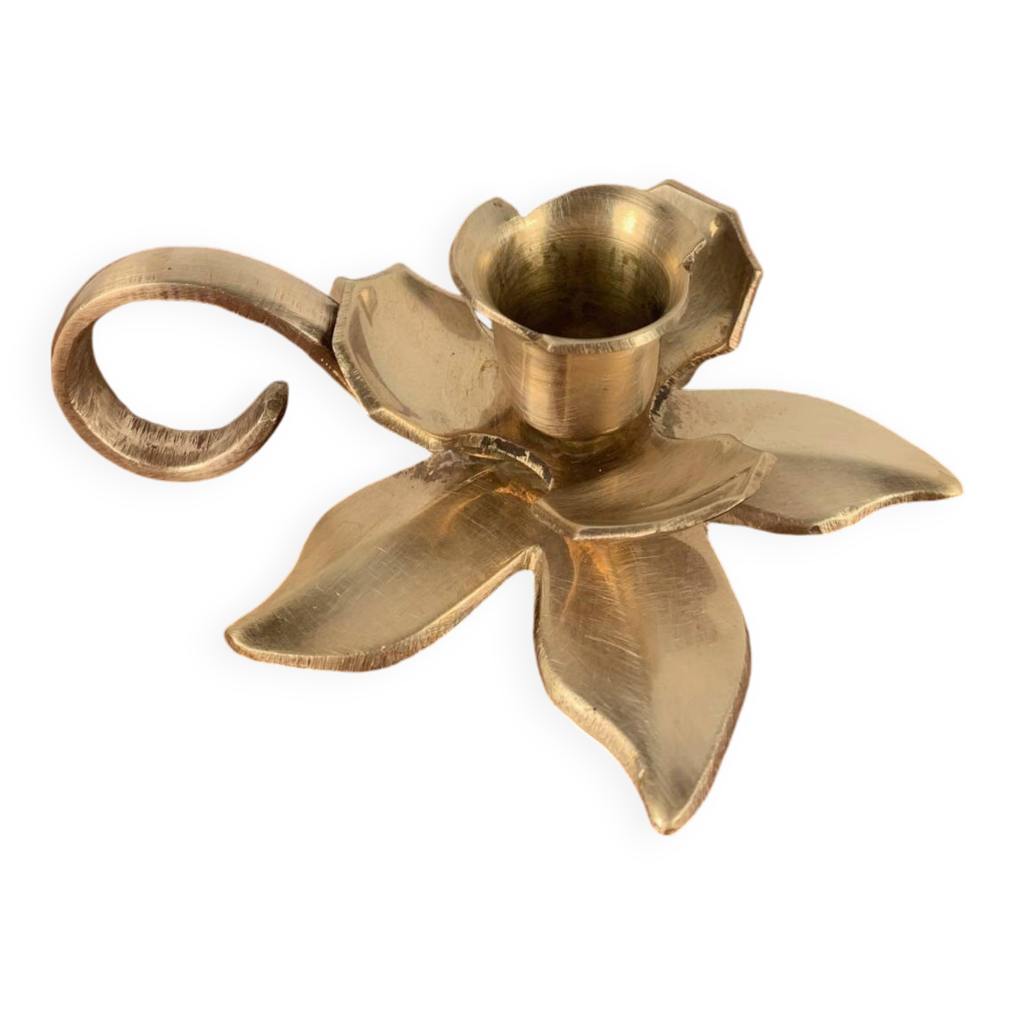 Brass flower candle holder with handle, 1960