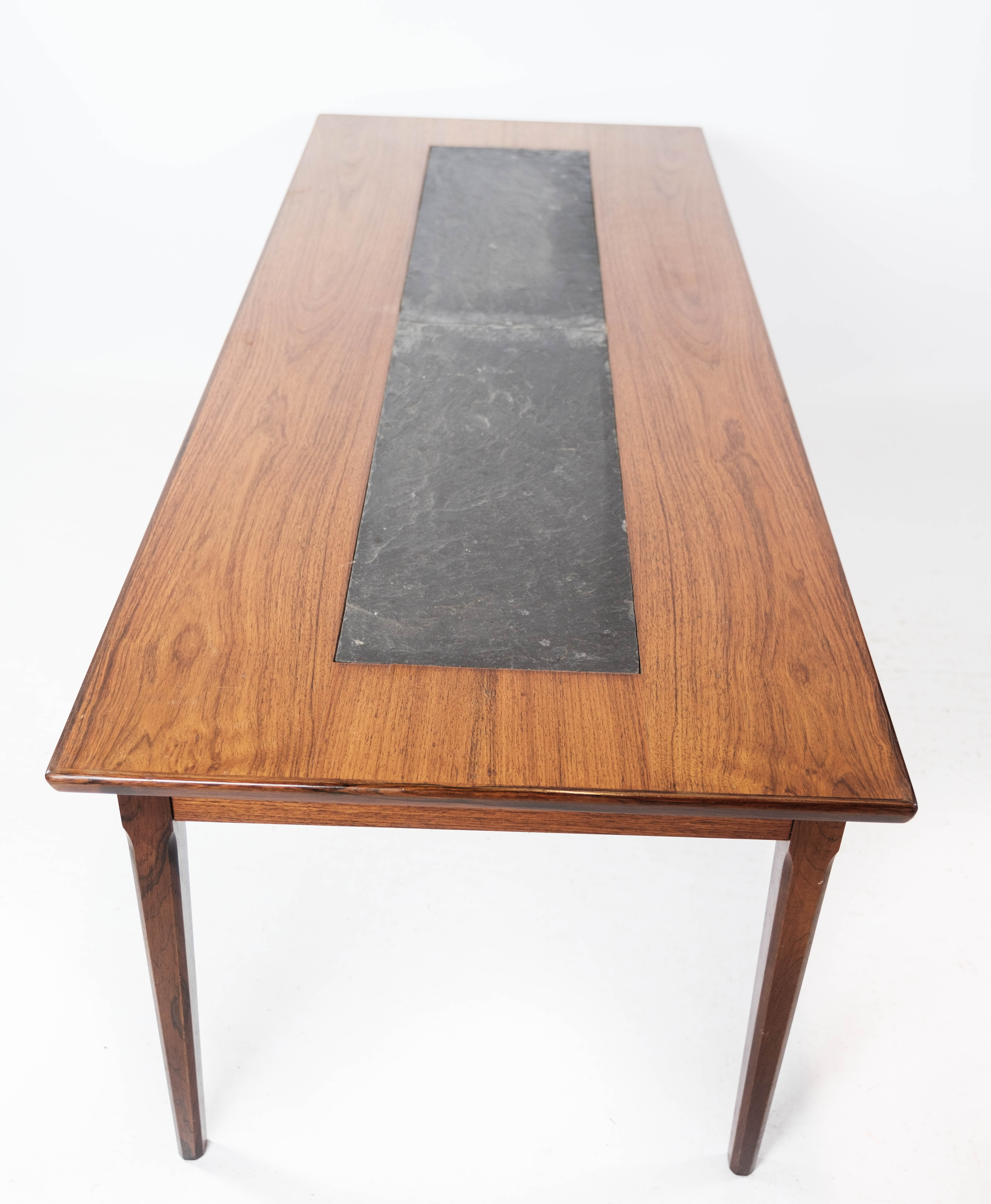 Coffee table in rosewood and black slate of Danish design, 1960s