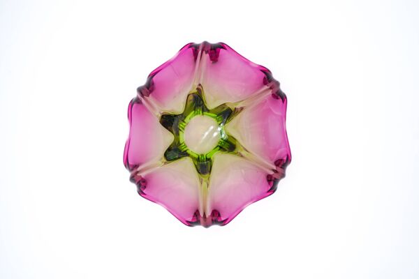Coupe, centre de table en cristal bicolore ''Sommerso'' style Murano