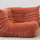 Coral corduroy Togo corner chair by Michel Ducaroy for Ligne Roset