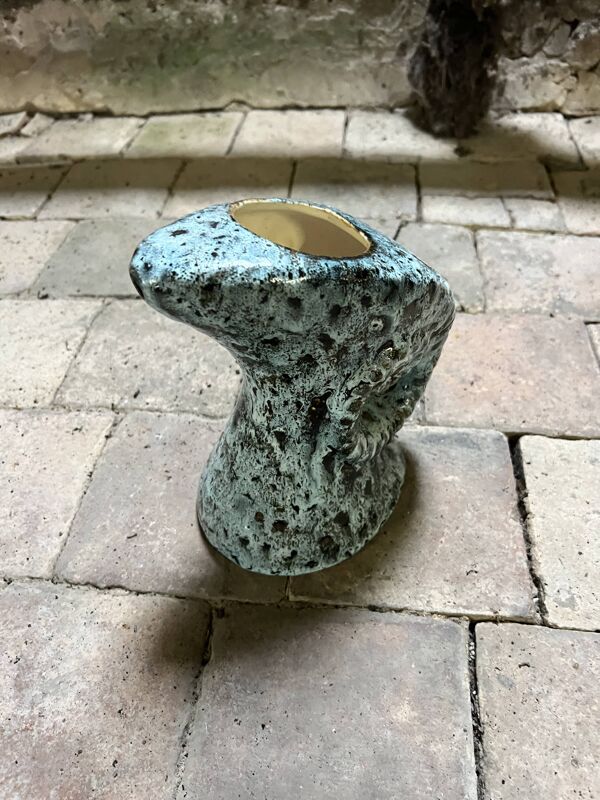 Vase, pichet vintage en céramique émaillée turquoise
