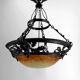 Wrought Iron and Glass Paste Pendant Light, Art Nouveau / Art Deco, Early 20th Century