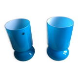 Two handmade IKEA 1980 blue glass candy lamps