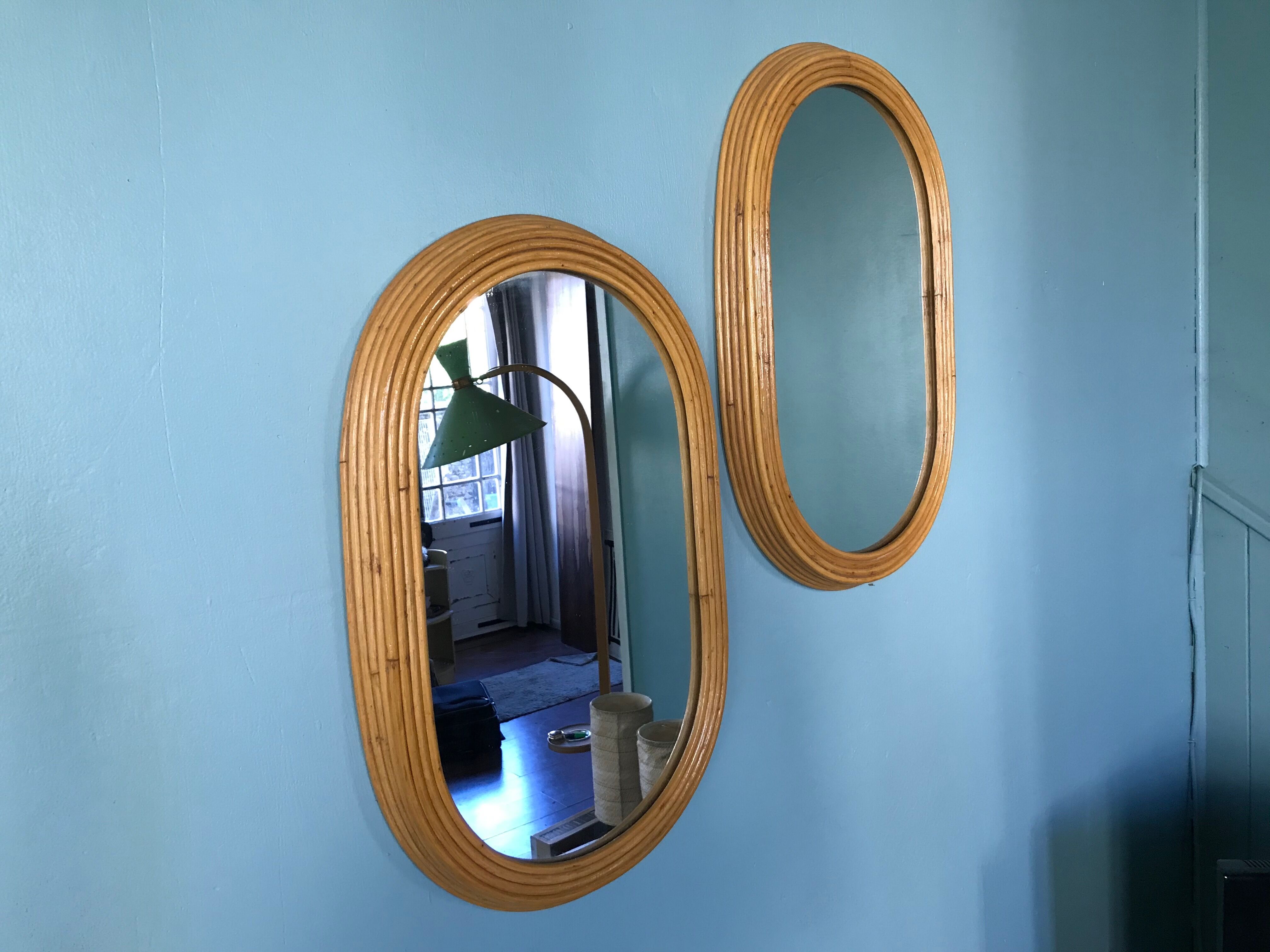 Pair of bamboo mirrors 34x56cm