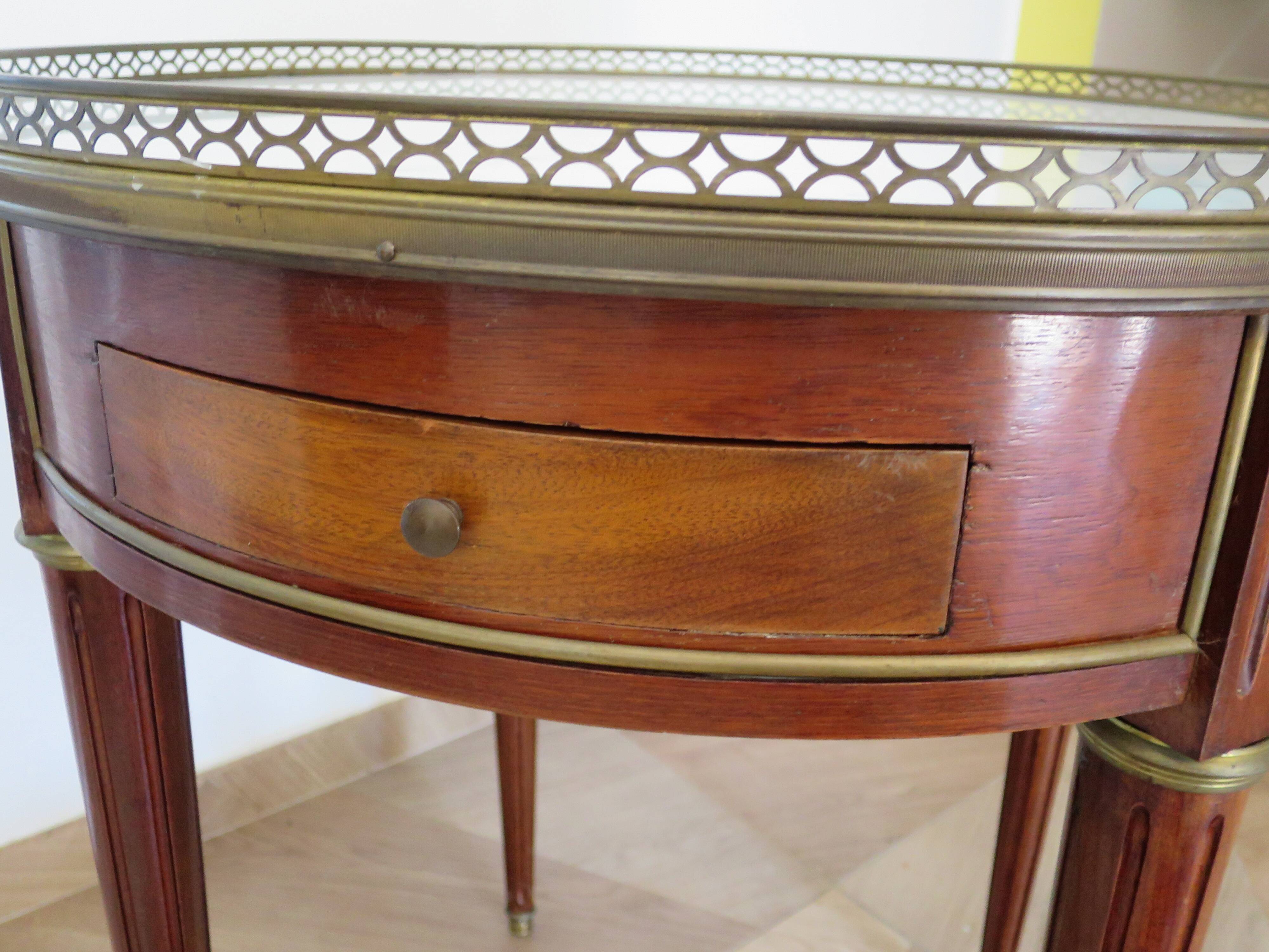 Bouillotte side table - mahogany veneer - white marble - Louis XVI - 1950