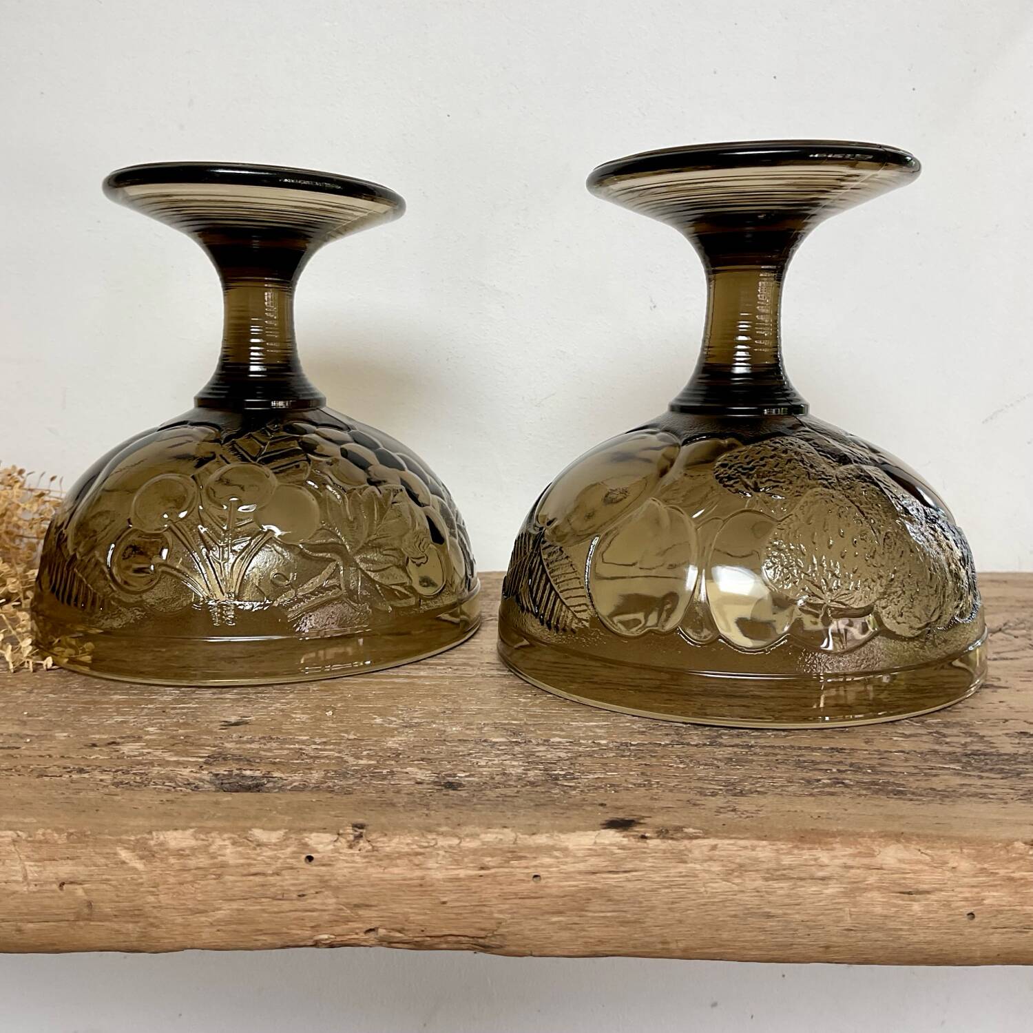 6 vintage Luminarc smoked glass fruit bowls