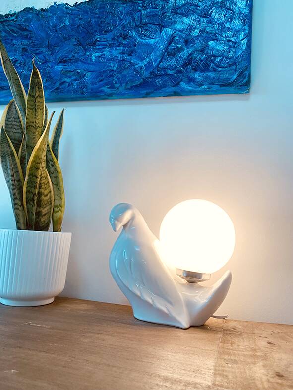Bird lamp "dove" in white ceramic, 1970