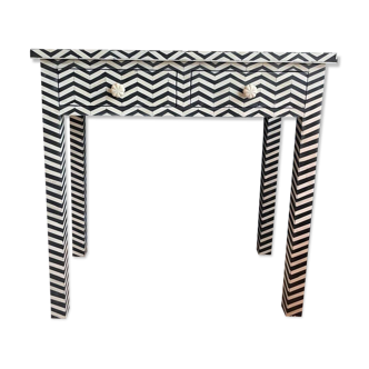 2-drawer console table in camel bone marquetry