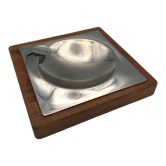 Modernist design ashtray in wood and metal stainless steel 16 x 16 cm