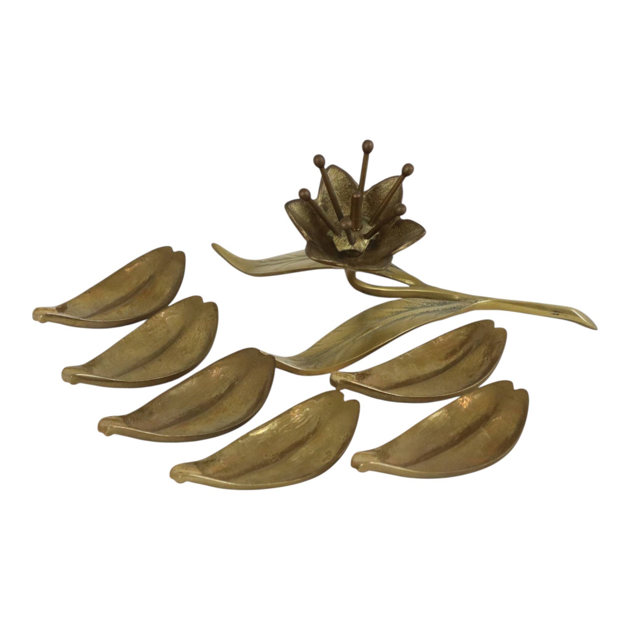 Mid-Century Brass Lily Flower Sculpture Figurine Ashtray