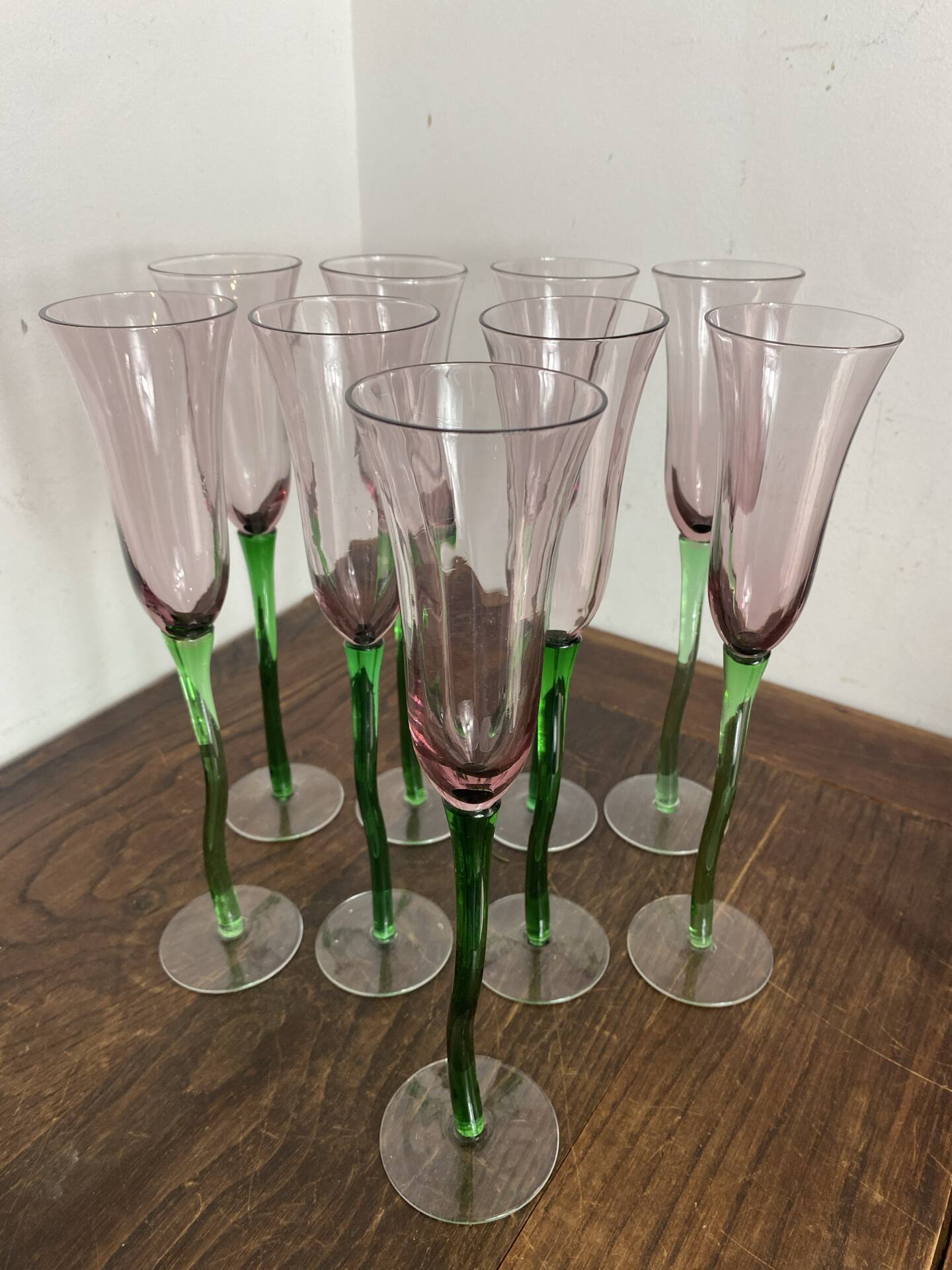 Coupes à champagne, verre soufflé, tulipe