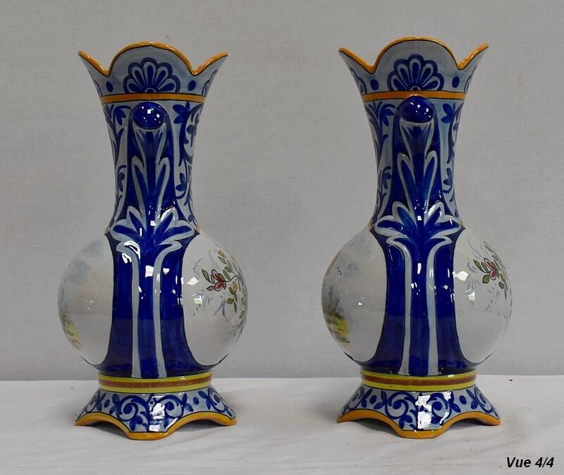 Pair of vases in quimper earthenware - late nineteenth