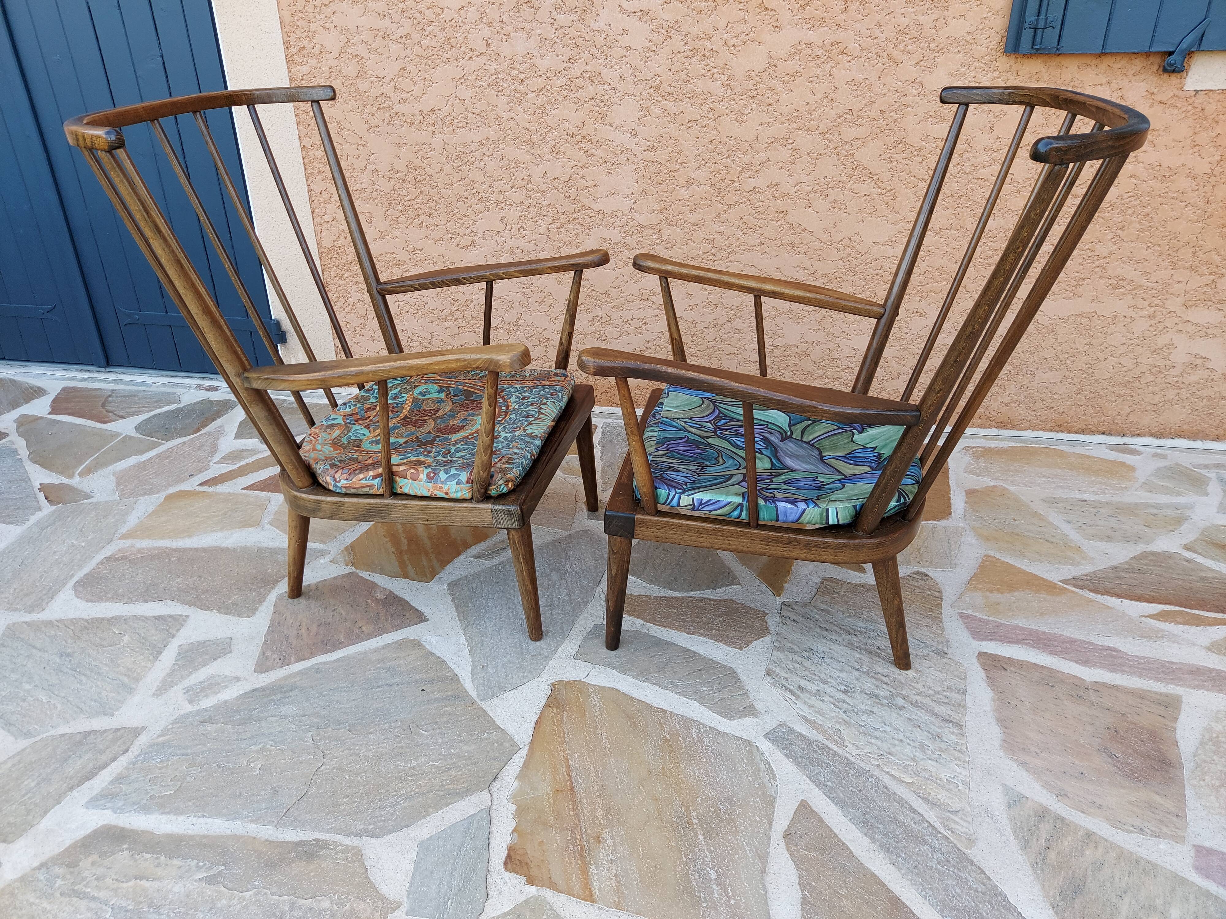 Pair of Baumann fan lounge chairs vintage 1965