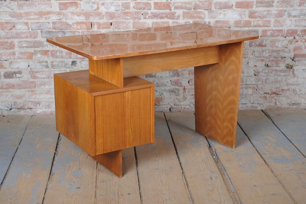 Mid-Century Walnut and Oak Writing Desk from B. Landsman, Czech, 1950s