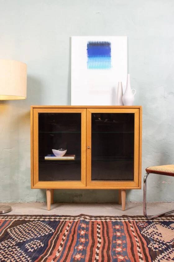 Vintage display cabinet, chest of drawers, sideboard, oak, Danish Mid Century