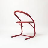 Set of 4 postmodern dining chairs in red lacquered metal and leatherette, italy, 1980s