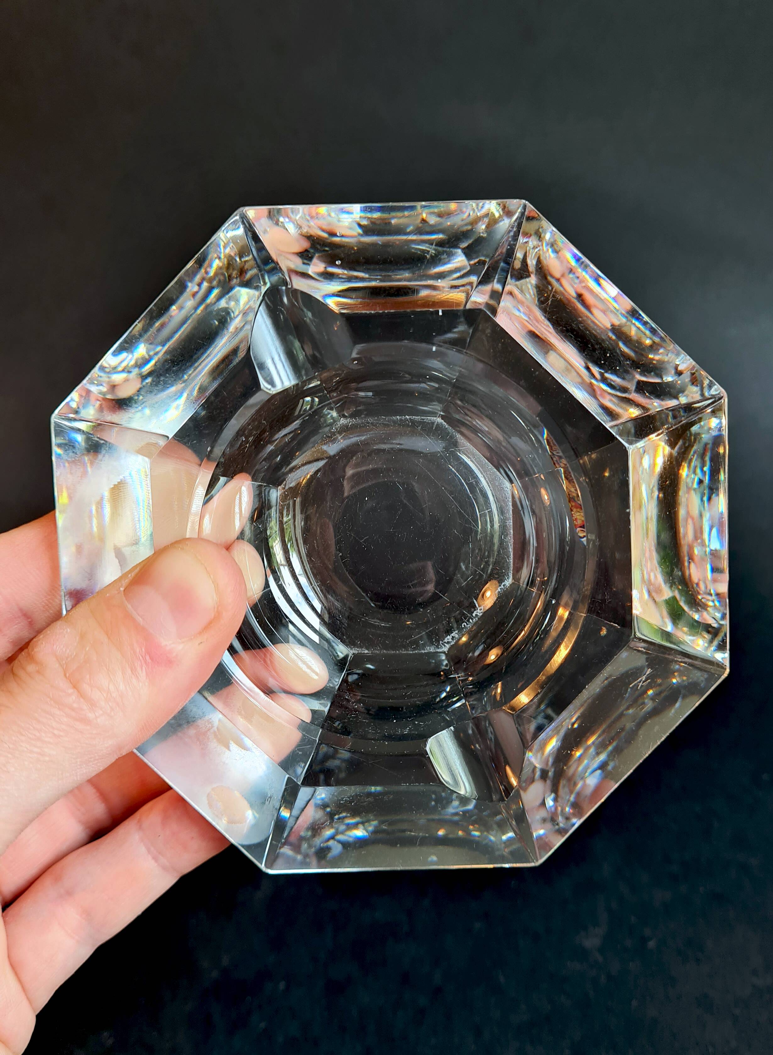 Art Deco octagonal crystal ashtray Val St Lambert